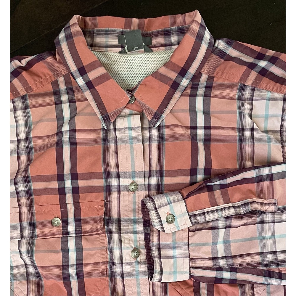 Eddie Bauer Button Up Shirt Womens XL Pink Plaid Classic Fit Mesh Vent Hiking